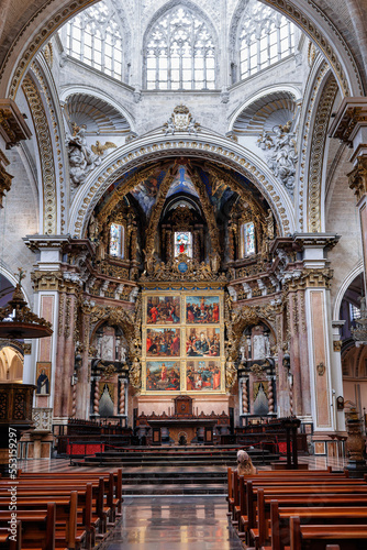 Front view of the Main Altarpiece Doors in the Cathedral of Valencia - Spain
