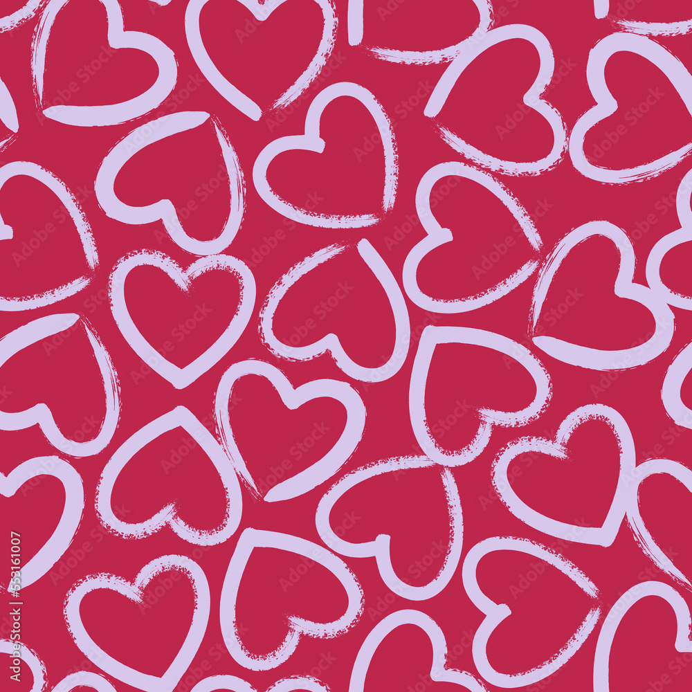 Seamless pattern with hand drawn pink hearts on magenta background. Hand painted ink brush strokes. Vector grunge romantic backdrop. Seamless pattern with hand drawn pink hearts on magenta background. Hand painted ink brush strokes. Vector grunge romantic backdrop.