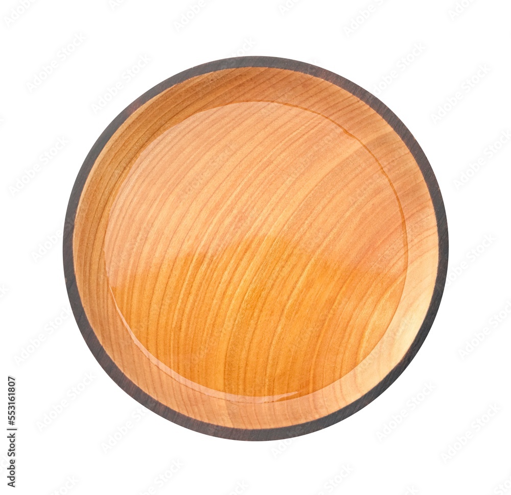 Wooden bowl with water isolated on white, top view Wooden bowl with water isolated on white, top view