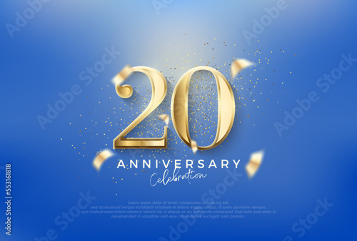 Elegant number 20th with gold glitter on a blue background. photo