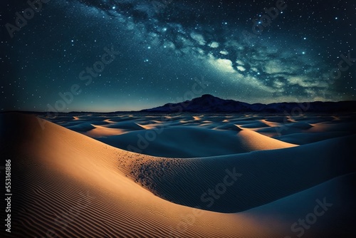 Canvastavla Night landscape with desert sand dunes illustration design art