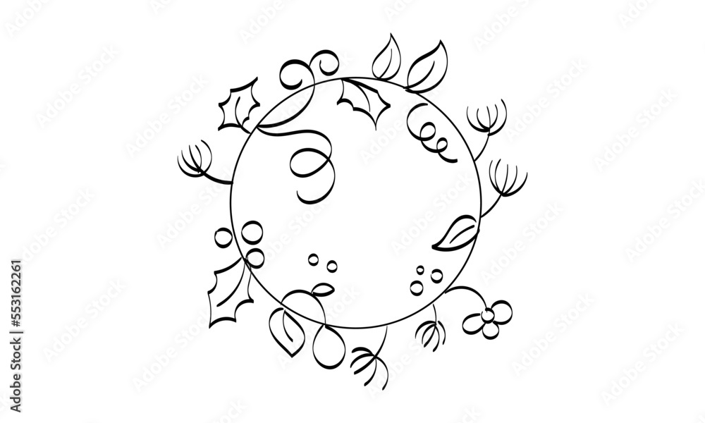 Christmas Wreath and garlands. Pattern Vintage Embroidery Design for print or use as party invitation, Greeting card, poster.