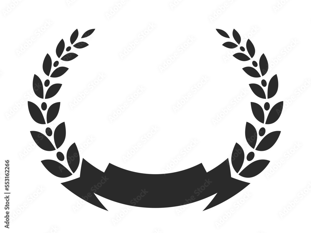 Blank empty emblem with ribbon and laurel wreath vector isolated.