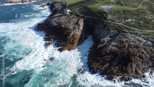 Scenic Drone Aerial Footage of A Coruña, Galicia, Spain, including USESCO World Heritage Site - Tower of Hercules - oldest existent lighthouse known.