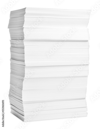 Stack of paper sheets on white background