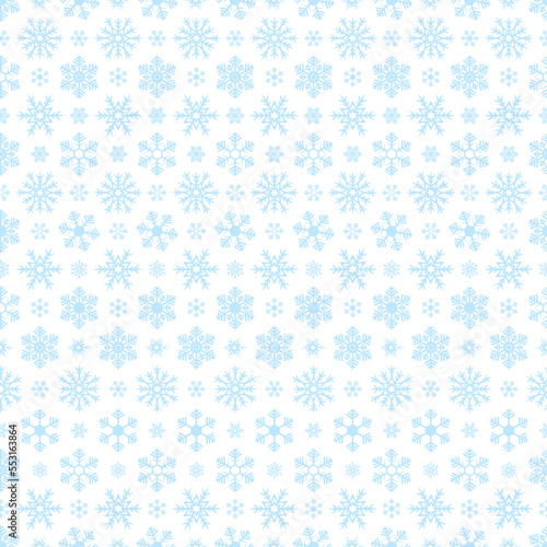 Snowflakes. Seamless vector pattern. An endlessly repeating ornament. Snow-white snowflakes on an isolated colorless background. Christmas decorative element. Idea for packaging, covers, textiles