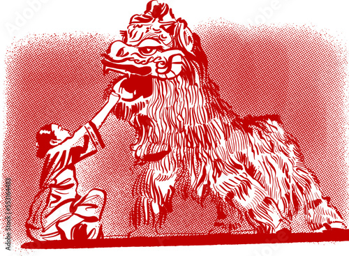 vector illustration of the Chinese lion doll new year 