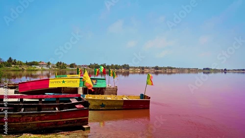 Boats on Lake Retba, the Pink Lake, near Dakar, Senegal photo