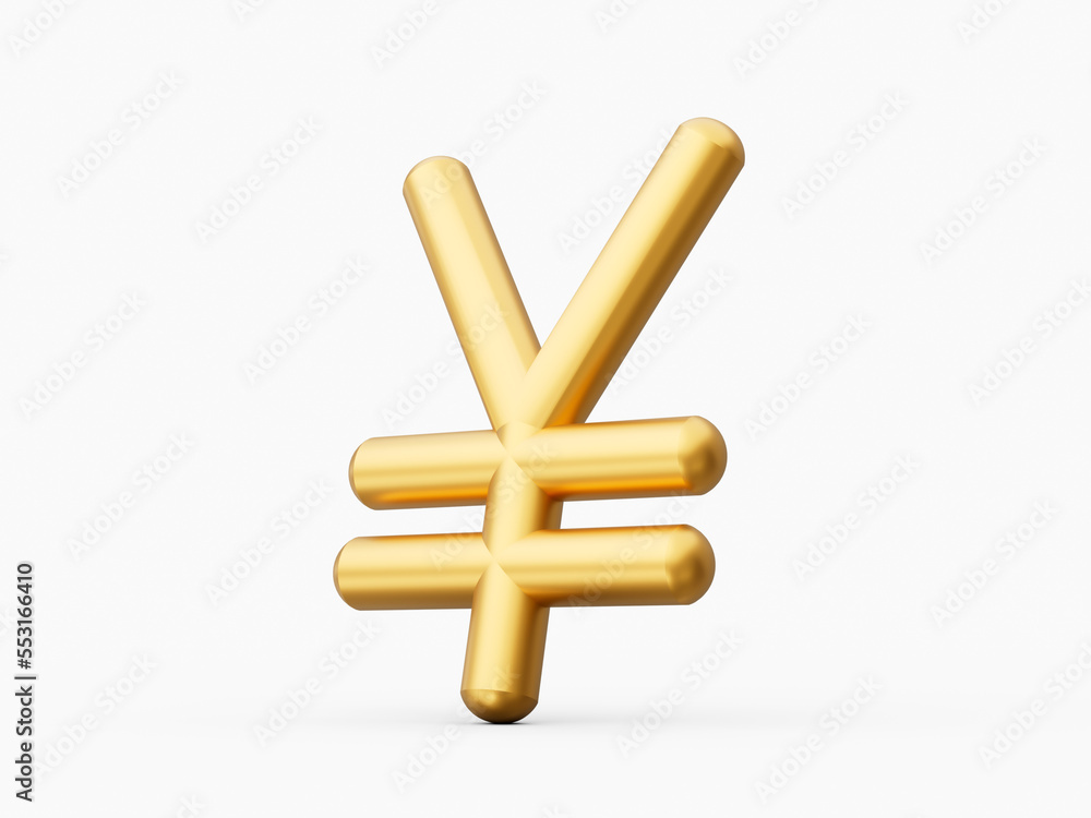 Fototapeta premium Yen Symbol made of gold with reflection isolated on white background. 3d illustration