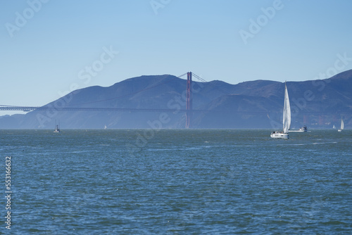 sailboat. sailboat on the sea on a beautiful autumn day. blue sky. photo during the day.