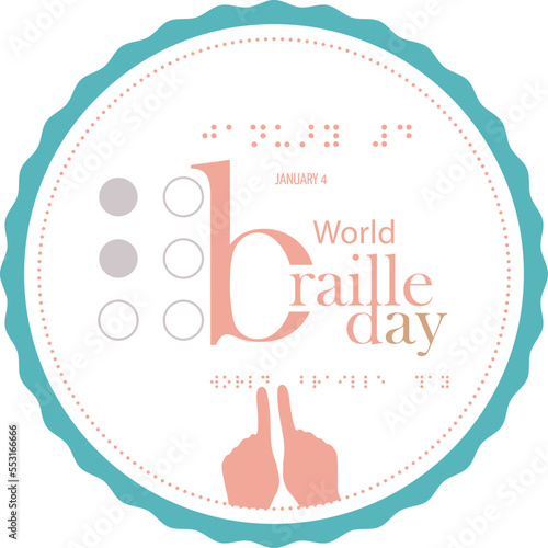 World Braille Day label in light brown tones and blue-green outline.
