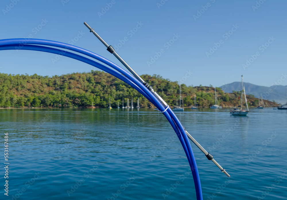 Marine engine power control cable. Boat Spare part blue rolled wire