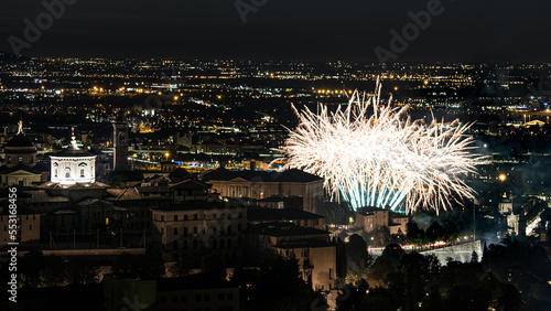 Bergamo città Alta con fuochi d'artificio photo