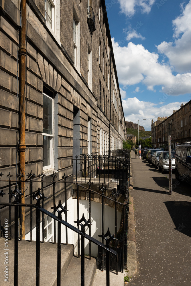 A very uniformed street in Edinburgh city centre montague street with identical houses side by