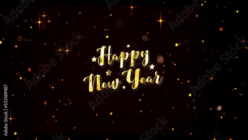 Happy New Year Typography Text in Animetated Golden Particular Effect 4K Video