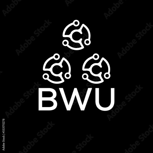 BWU letter logo. BWU best black background vector image. BWU Monogram logo design for entrepreneur and business.
 photo