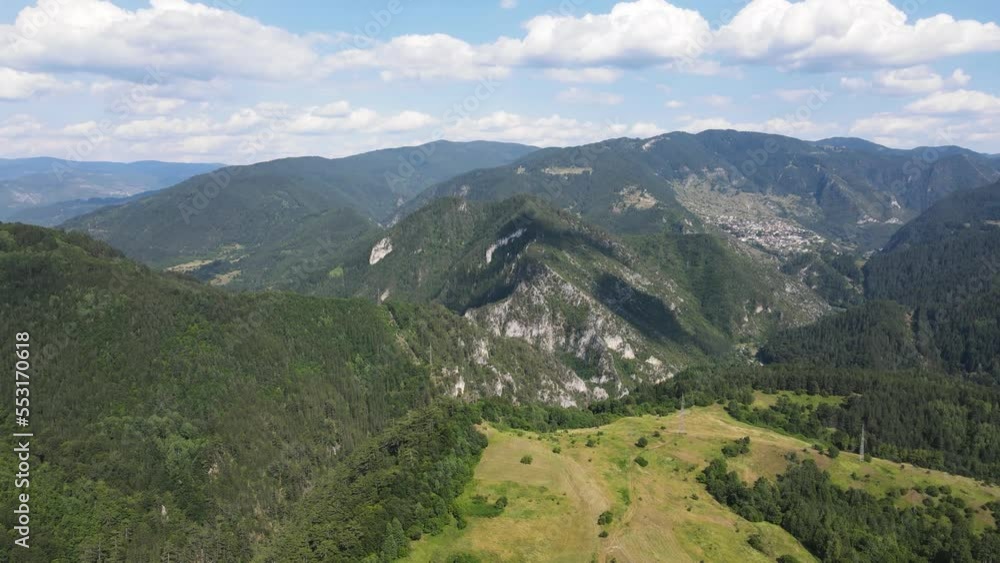 Aerial summer view of Rhodope Mountains near Borino, Smolyan Region, Bulgaria Aerial summer view of Rhodope Mountains near Borino, Smolyan Region, Bulgaria
