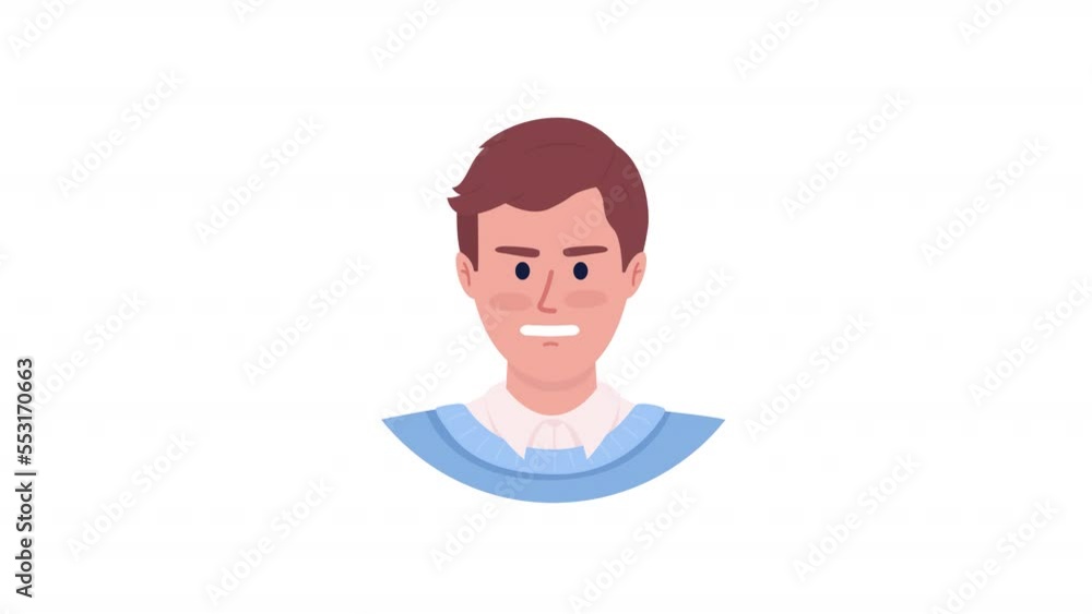 Animated furious young man emotion. Angry male. Irate guy. Flat character head with facial expression animation. Colorful cartoon style HD video footage on white with alpha channel transparency Animated furious young man emotion. Angry male. Irate guy. Flat character head with facial expression animation. Colorful cartoon style HD video footage on white with alpha channel transparency