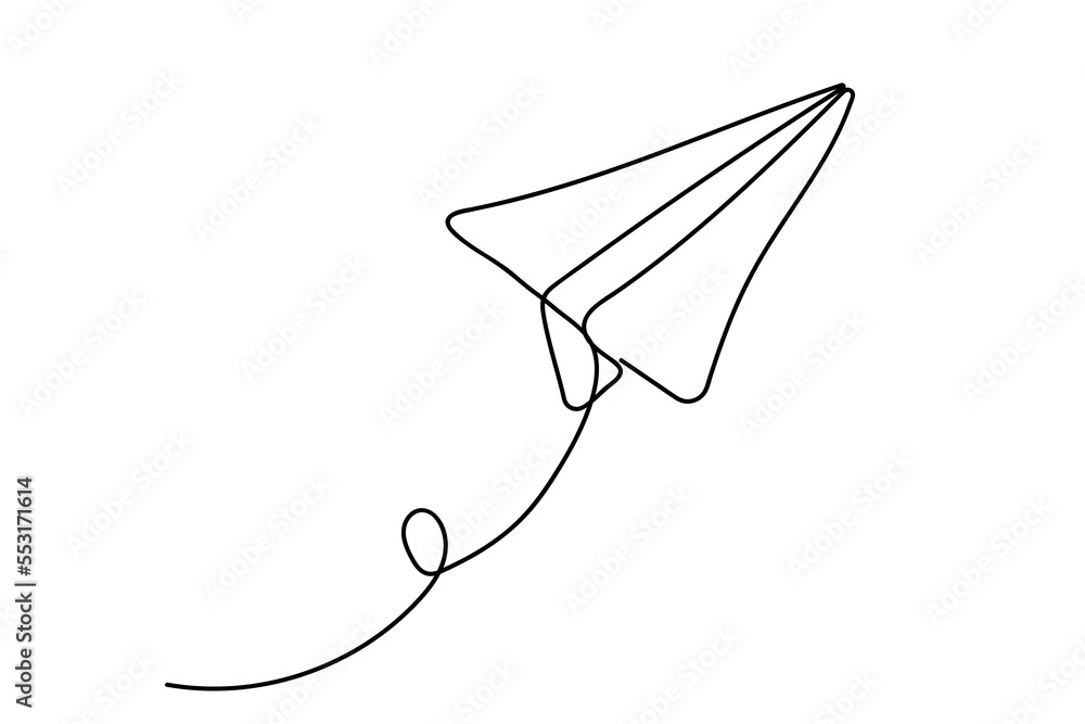 Continuous line drawing of paper airplane. Concept of plane flying symbol of creativity and freedom. Continuous line drawing of paper airplane. Concept of plane flying symbol of creativity and freedom.