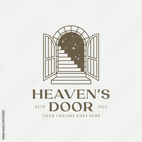 Heaven's Door Logo. Antique arch logo template. Vintage gate vector design.
