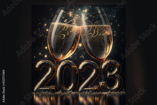 New year 2023 champaign drink, sparkling wine silvester