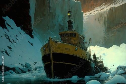 Fotografia, Obraz Steam ship stuck in the ice, Generative IA