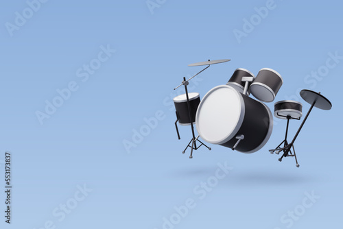 3d Vector Black Drum set, Music and Instrument concept. photo