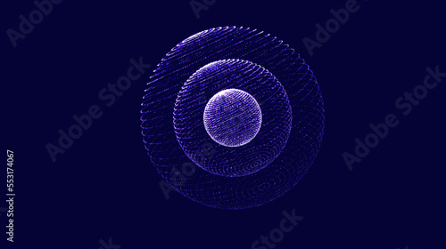 Technology grid sphere. Blue sphere consisting of points and lines. Modern wireframe elements. Vector illustration.