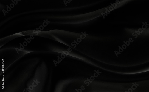 Black gray satin dark fabric texture luxurious shiny that is abstract silk cloth background with patterns soft waves blur beautiful.