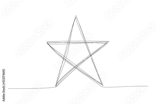 One continuous line drawing of star on white backgroundfor banner, web, design element, template, postcard. Black thin line of star icon. photo