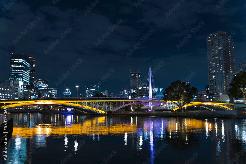 天神橋ウォーターフロント ブルー系の夜景
