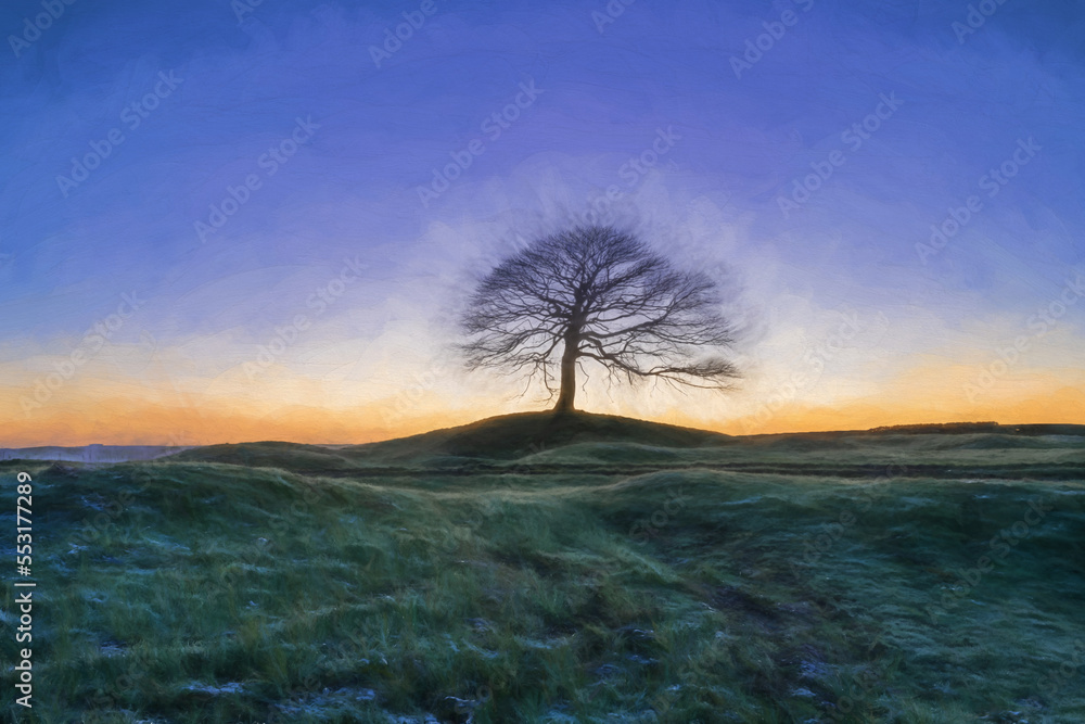 Digital oil painting of a lone tree on Grindon Moor, Staffordshire. Digital oil painting of a lone tree on Grindon Moor, Staffordshire.