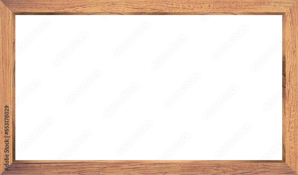 Rectangle wooden picture frame on transparent background