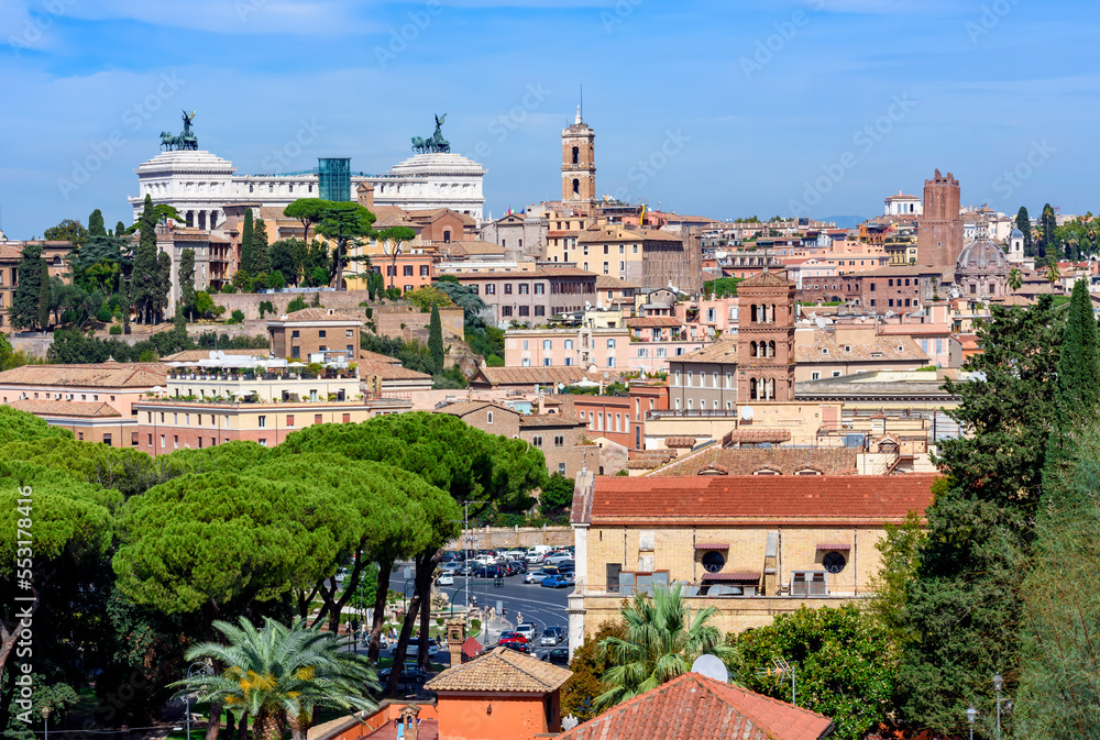 Rome cityscape seen from Aventine hill, Italy
