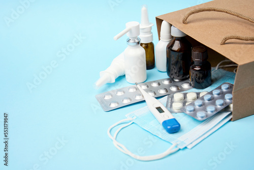 Shopping bag with medical pills and bottles