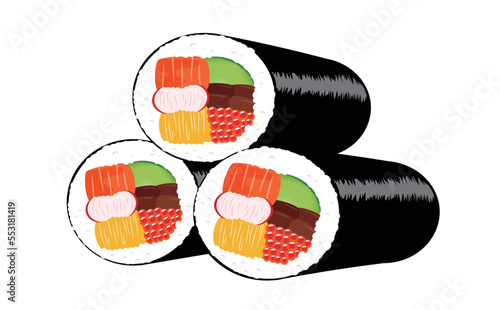 節分の恵方巻のベクターイラスト素材_3本単品_透過