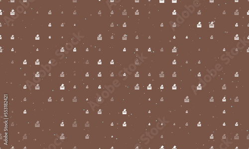 Seamless background pattern of evenly spaced white vote symbols of different sizes and opacity. Vector illustration on brown background with stars