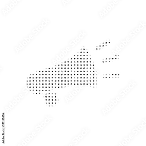 The megaphone symbol filled with black dots. Pointillism style. Vector illustration on white background