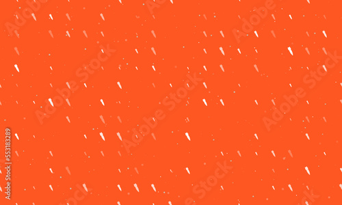 Seamless background pattern of evenly spaced white falling rocket symbols of different sizes and opacity. Vector illustration on deep orange background with stars