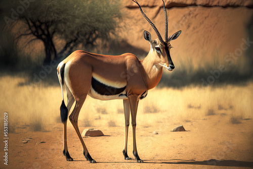 Standing antelope in a vertical safari image. Generative AI