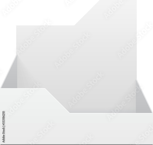 Mockup POS POI Cardboard Blank Empty Display Show Box Holder For Advertising Fliers, Leaflets, Products. Illustration Isolated On White Background. Mock Up Template Ready For Your Design.