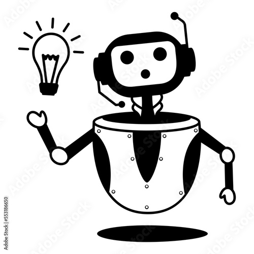 Idea or creative Chatbot concept, Tips or Genius Bot vector icon design, chatterbot symbol, on-line chat conversation via text or text-to-speech sign, virtual assistants stock illustration 