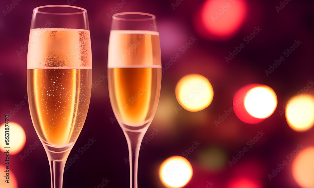 Champagne glasses with fireworks in the background and copy space Champagne glasses with fireworks in the background and copy space