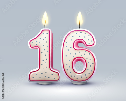 Happy Birthday years. 16 anniversary of the birthday, Candle in the form of numbers. Vector