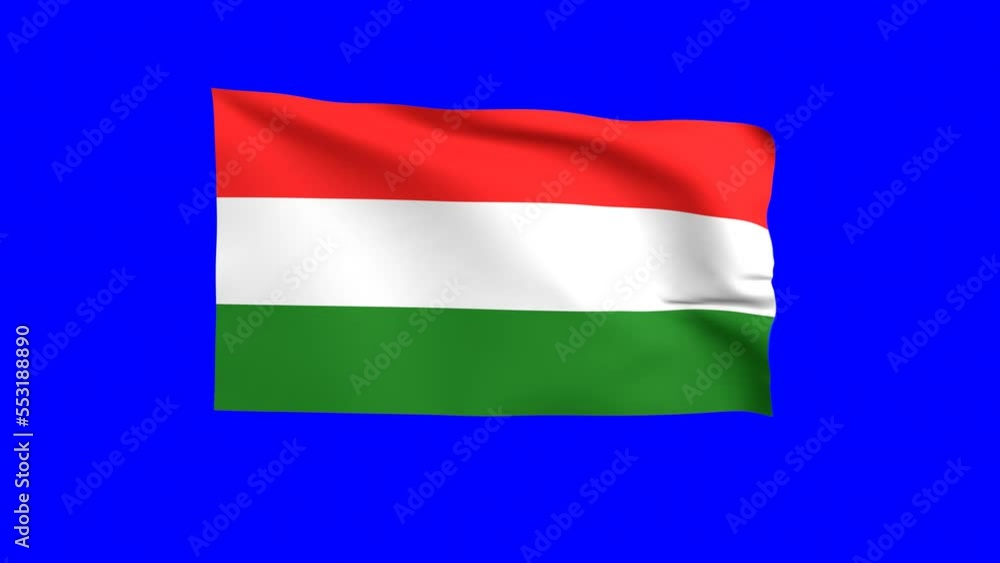 Hungary waving flag 3D animation on a green background. Hungarian's national flag waves in the strong wind. The national fabric flag of Hungary is isolated on a green screen. Hungary waving flag 3D animation on a green background. Hungarian's national flag waves in the strong wind. The national fabric flag of Hungary is isolated on a green screen.