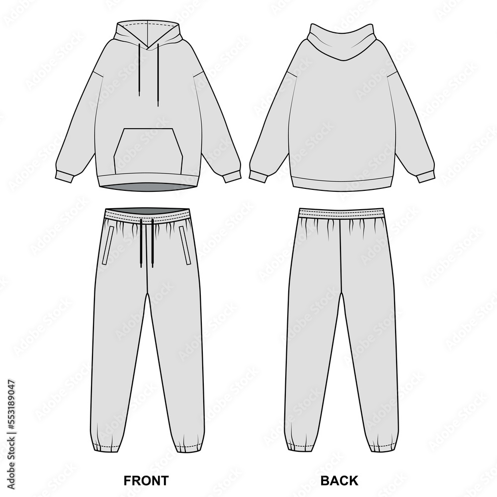 Sketch trendy sports suit, vector. Technical drawing of a gray pajama ...