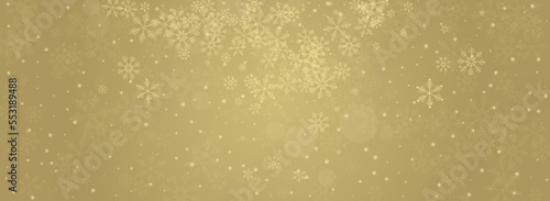 White Snow Vector Panoramic Gold Background.