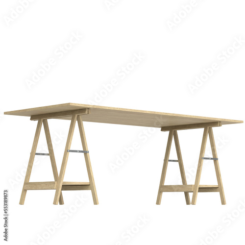 Fototapete 3D rendering illustration of a workbench desk on trestle supports