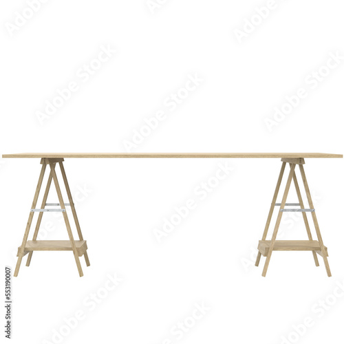 Obraz na plátne 3D rendering illustration of a workbench desk on trestle supports