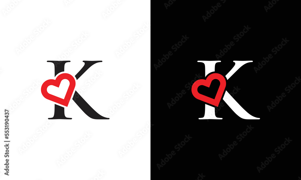 Logo Heart Letter K. Beautiful vector love logo design. K love outline